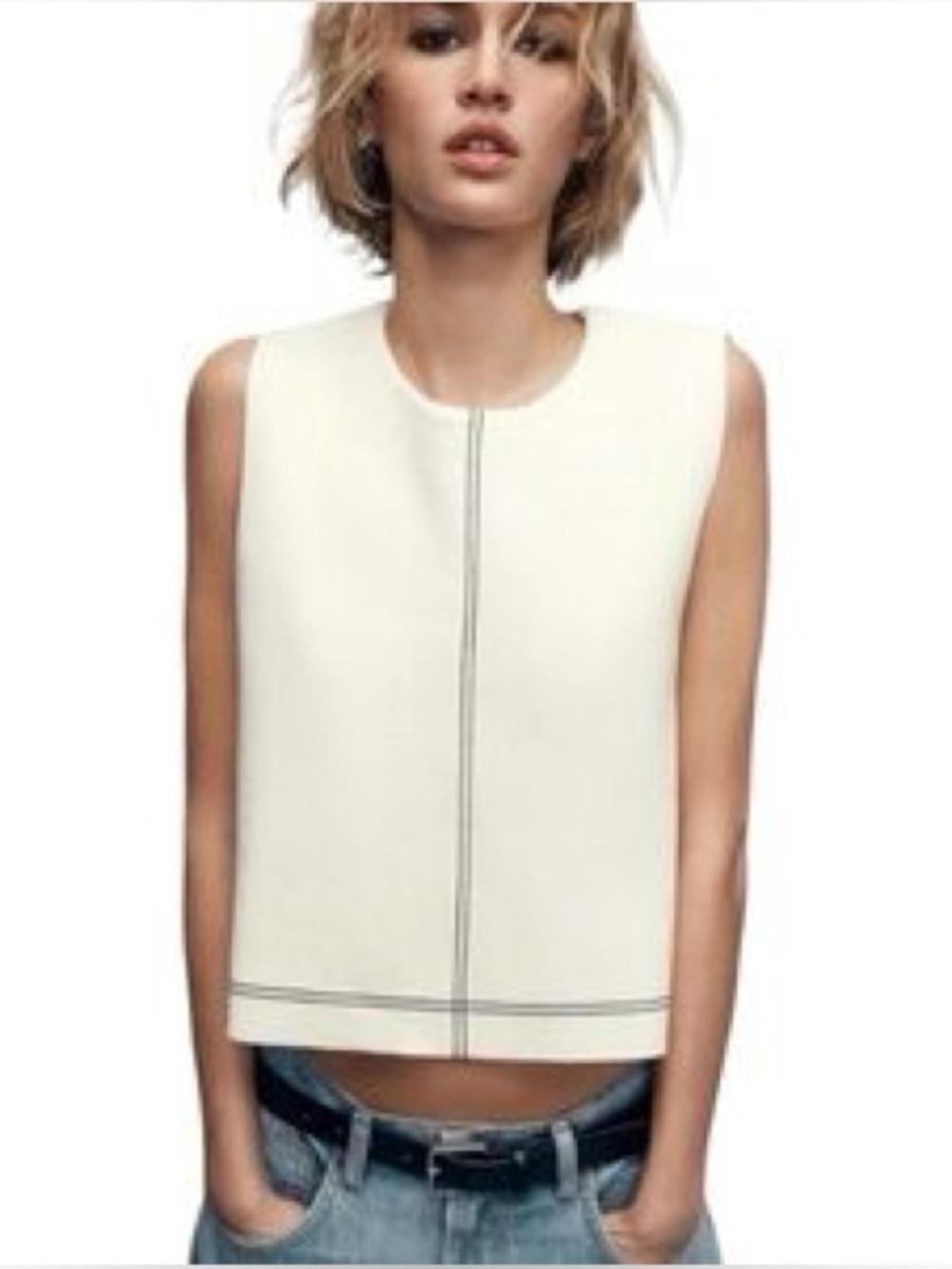 ZARA topstitch sleeveless knit boxy shell top. M NWT
